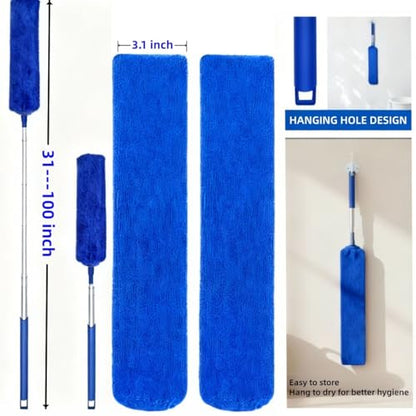 Retractable Gap Dust Cleaner Under Appliance Cleaning Tool, GMLRKY Flat Duster for Under Refrigerator Fridge Stove Couch Bed, Skinny Thin Duster for Tight Spaces (Blue) - color: Blue