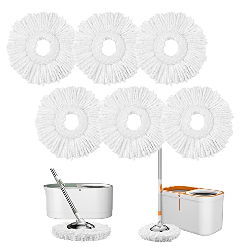 Spin Mop Refills Replacement 360° Microfiber Spin Mop and Bucket Head Round Shape Standard Size Easy Cleaning Spin Mop Systems 6-Pack White - color: White 6 Pack
