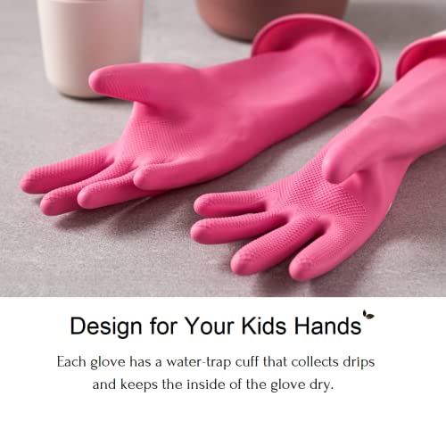 Myungjin (2 Pairs) Kids Reusable Multipurpose Waterproof Hand Protection Rubber Latex Gloves/Dishwashing, Cleaning, Painting