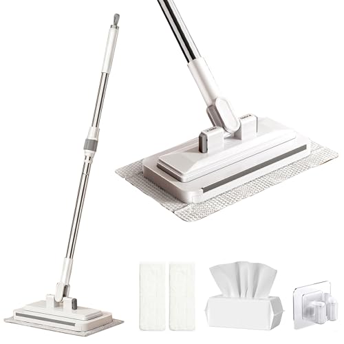 Hands Free Multi Purpose Flat Mop, Hands Free Flat Mop One Click Cloth Change, Hands Free Mops with Reusable Cloths & Mops Hook for Wet Dry Floor Cleaning (53in) - color: 53in