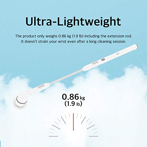 ABKO Electric Spin Scrubber Cordless Lightweight Cleaning Replaceable Brush Head Adjustable Extension Rod for Tile Bathtub Floor Bathroom Kitchen BC01