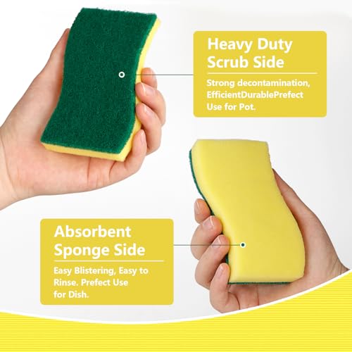 24PK Sponges Kitchen, Heavy Duty for Dishes, Scrub Cleaning Sponge for Non-Coated Cookware, Pots, Pans, Dual Sided Dish Sponge for Kitchen Household