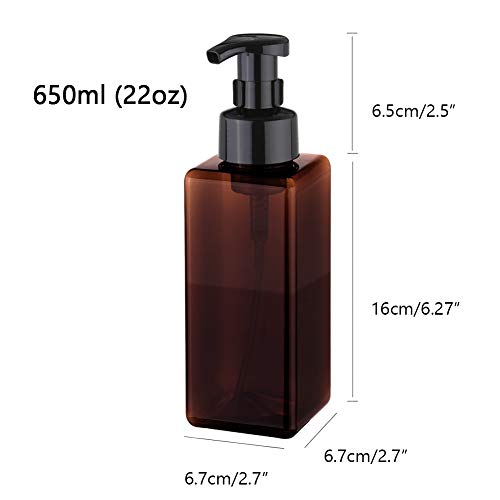 UUJOLY Foaming Soap Dispenser 650ml (22oz) Refillable Plastic Pump Bottle for Liquid Soap, Shampoo, Body Wash (2 Pcs) (Amber) - color: Amber, size: 22 oz (2 Pack)