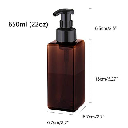 UUJOLY Foaming Soap Dispenser 650ml (22oz) Refillable Plastic Pump Bottle for Liquid Soap, Shampoo, Body Wash (2 Pcs) (Amber) - color: Amber, size: 22 oz (2 Pack)