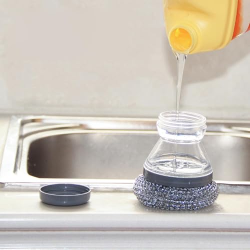Soap Dispensing Palm Brush - 176g Dish Cleaner Brush with Soap Dispenser | Heavy Duty Refillable with Handle for Pots Pans Counter Elderly Home Cooks Busy Parents Professionals