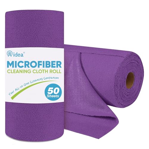 AIDEA Microfiber Cleaning Cloth Roll, 50PK, Reusable Paper Towels Tear Away Cloth, Microfiber Towels for Cars, Lint Free Cleaning Rags for House, Kitchen, Window, 11.5"×11.5", Purple - color: Purple