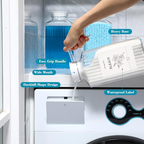 Potchen 3 Pack Laundry Detergent Dispenser Set, Clear Acrylic Liquid Detergent Container with Labels & Measuring Cups, Fabric Softener Dispenser for Laundry Room Organization(68 oz) - size: 68 oz