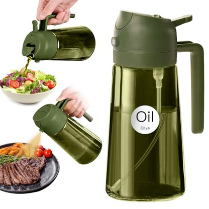 YARRAMATE 16oz/470ml Dark Green Oil Sprayer for Cooking with Stickers, Food-grade Premium 2 in 1 Olive Oil Dispenser Bottle for Kitchen Gadgets, Air Fryer, Salad, Frying, BBQ (OliveGreen) - color: 06_OliveGreen