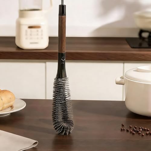 2 in 1 Long Bottle Brush 13.2 Inches, Long Handle Water Bottle Washer Brush and Straw Cleaning Brush Set, for Sports Bottles, Glassware, Mugs, Jars, Washing Narrow Neck Bottles (1-pc)