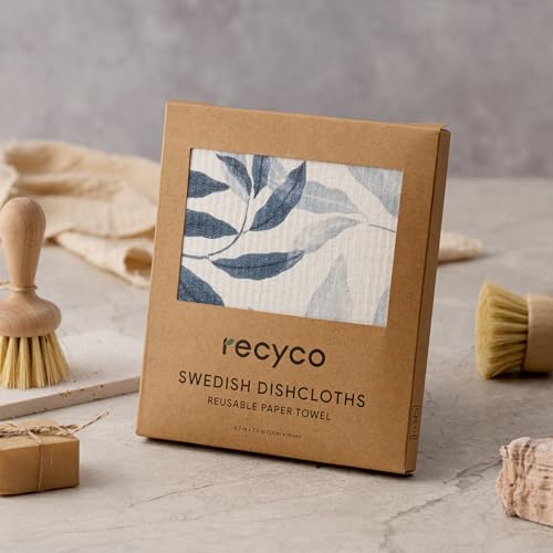 RECYCO Swedish Dishcloths for Kitchen | 6 Pack Foggy Blue Washable Dish Rags | Cellulose Reusable Cleaning Paper Towels | Absorbent Counter Dish Cloth Sponge Kitchen Wipes, 8" L x 7" W - color: Foggy Blue - 6 Pack