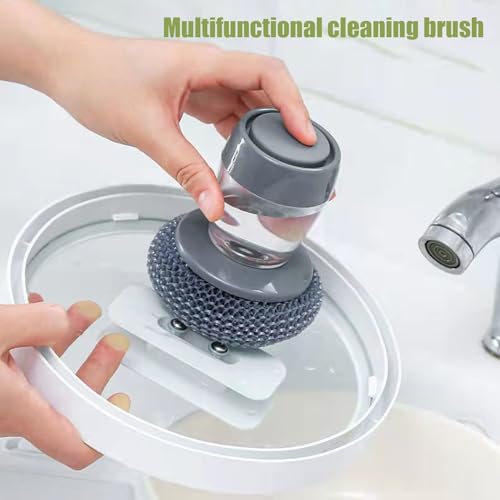 cdar Automatic Liquid Washing Brush with Replaceable Head Built-in Soap Dispenser Pot Brush Kitchen Cleaning Tool C - color: C
