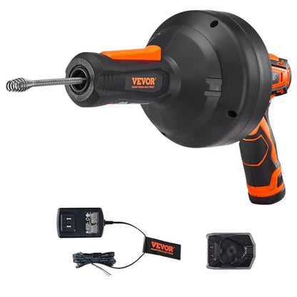 VEVOR 12V Electric Drain Auger, 25FT Cordless Plumbing Snake Auto Feed, Pipeline Snake Drain Clog Remover with Power Drill for 3/4"-2" Pipes, 2.0Ah Battery and Charger Included - style: Electric Auto-Feed