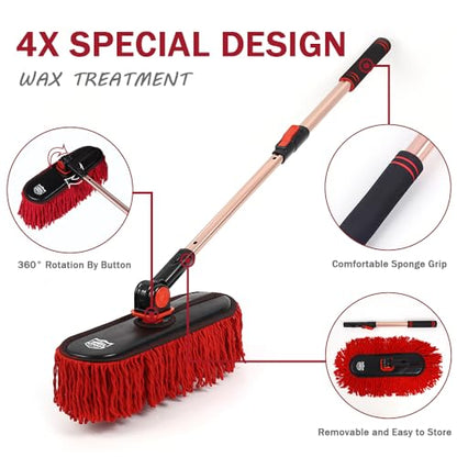 Car Duster Exterior Scratch Free,Car Dust Brush with Extendable Telescoping Handle to Remove Pollen,Dusters for Truck,RV and Motorcycle,Large Mop Head, Wax Cotton Hair，Auto Care - color: Carduster1-2