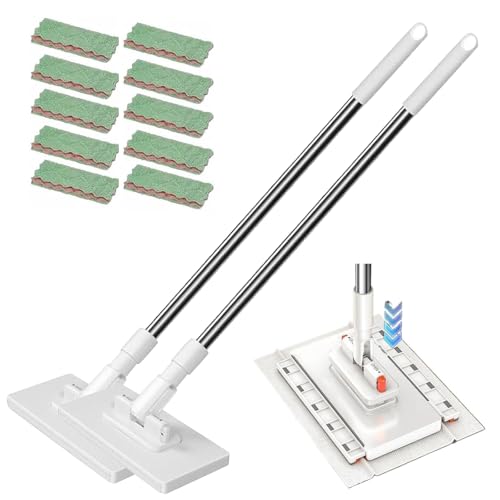2026 Upgraded 39.4" Hands-Free Multi-Purpose Flat Mop, Multifunctional Lazy Mop with One-Click Cloth Attachment with 10 Reusable Cloths, Ideal for Washbasin and Kitchen - color: 2pcs