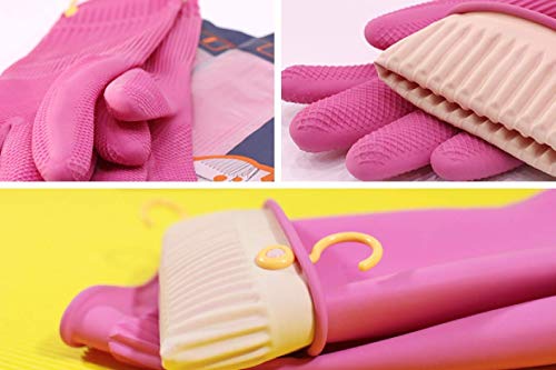 Myungjin Reusable Waterproof Non-Slip Dishwashing Household Cleaning Rubber Gloves with Hang-Dry Hook (4 Pairs/Medium) - size: 4 Pairs / Medium