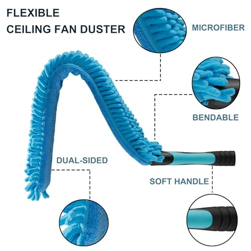 20 Foot High Ceiling Fan Duster with 5-12ft Extension Pole, Extendable Reusable Cobweb, Feather, Window Cleaning Squeegee Kit - size: 12ft