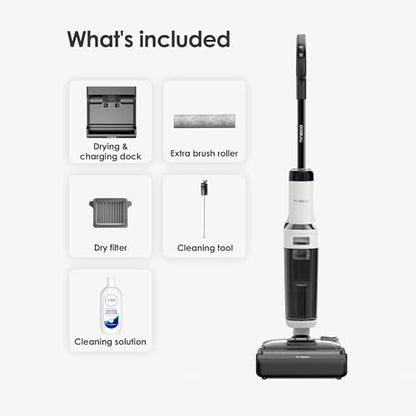 Tineco Floor ONE Stretch S6 Cordless Wet Dry Vacuum Cleaner, 180°Lay-Flat Smart Vacuum Mop, 40 Minutes Long Runtime 158℉ Flashdry Self-Cleaning, Dual-Sided Edge Cleaning Lightweight Floor Cleaner - style: Floor ONE Stretch S6