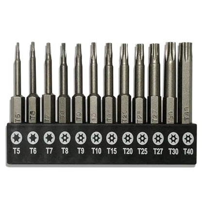 aiyun 12-Piece Security Bits, 2 Inch long S2 Steel Magnetic Security Screwdriver Set, 6 Point Star Driver Bit Set Screwdriver for Shark Vacuum T5-T40 (50mm) - size: 50mm Length (T5-T40)