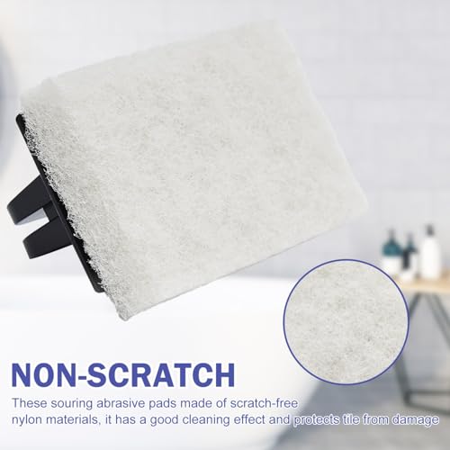 YoleShy Handled Scrubber Set, Non-Scratch Bathroom Scrubbing Pads, Bathtub Scrubber with Handle, Reusable Cleaning Sponge for Shower Tile, Bathtube, Sink, Spas Tubs & Swimming Pool Step - color: Black