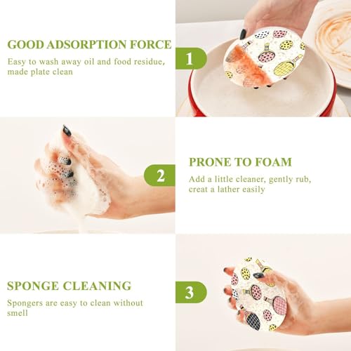 Ping Pong Rackets Balls Pattern Dish Scrub Sponges Kitchen Non Scratch Reusable Compressed Cellulose Sponge Hanging for Household Cleaning Washing Dishes Pots and Pans 3 Pack - color: Pattern6