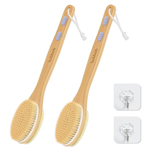 Back Scrubber for Shower,Bath Brush with Long Handle,Men and Women (2 Pack) | Bath Brush Body Exfoliator for Wet or Dry Brushing - color: 2 Pack