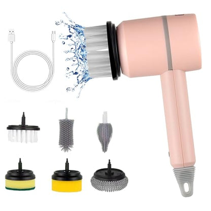 Electric Cleaning Brush, Electric Dishblaster, Heavy Duty Handheld Spin Dishblaster, Electric Dishwashing Brush Cleaning Brush, USB Rechargeable Automatic Wireless Home and Kitchen (Pink) - color: Pink
