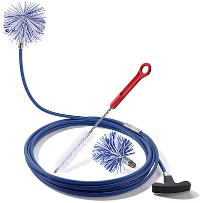 Dreyoo Pellet Stove Cleaning Brush Kit, 20 FT Flexible Steel Rod with 3" & 4" Brush Head, T Handle, Multi Purpose Flue Detail Cleaner, Nylon Stove Flue Pipe Kit for Pellet Furnace Exhaust Pipes - size: 20FT with 3" & 4" Brush Heads