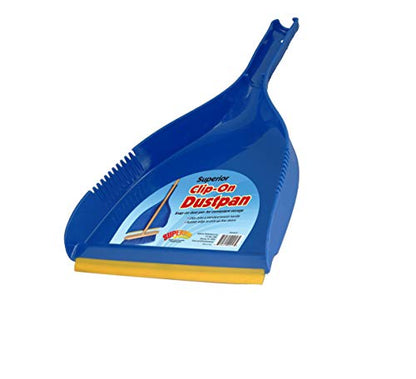 Superio Clip-On Dustpan - Heavy Duty Blue Plastic, Easy Grip Clip On Dust Pan with Rubber Edge, Detailed Sweeping Debris, Fits Standard Brooms Home & Commercial Dusting & Cleaning Tool (1) - color: Blue, size: 1-pack