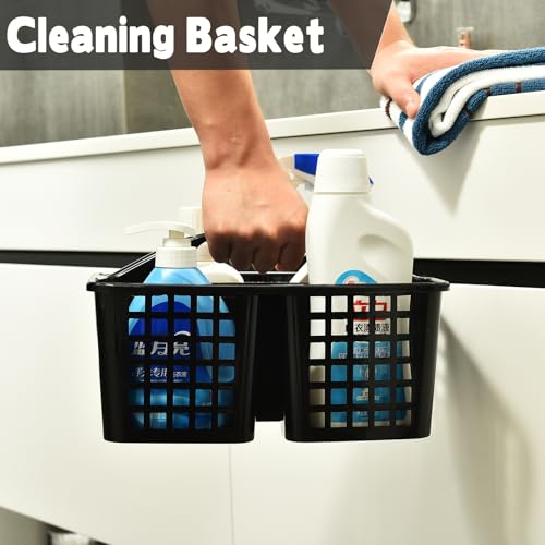 Haundry Plastic Shower Caddy Basket with 3 Compartments, Portable Divided Cleaning Supply Storage Organizer with Handle (Black) - color: A Style-Black