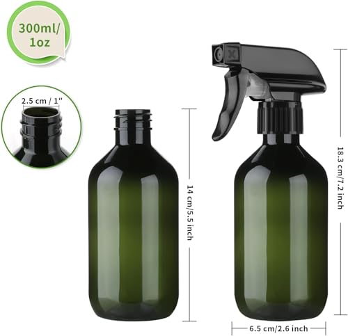 Arkeiliy 2-Pack Leakproof Spray Bottles (300ml/10oz) - Adjustable Nozzle for Fine Mist & Jet Stream | Premium Refillable Plastic Bottles for Hair Styling, Plant Misting, Cleaning Solutions (B+G) - color: B+G