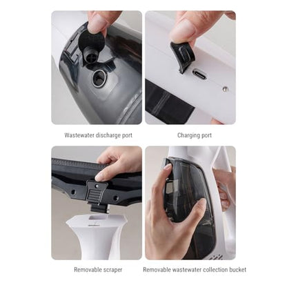 Electric Window Cleaner Cordless, Vacuum Squeegee with 1.2KPa Suction Power 11 Inch Soft Silicone, 150ml Removable Water Tank for Mirrors Tiles Shower Doors Countertops