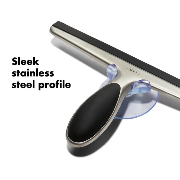 OXO Good Grips Stainless Steel Squeegee - All-Purpose for Bathroom, Glass Shower Doors, Mirrors, Tiles, Countertops and Car Windows - Streak Free