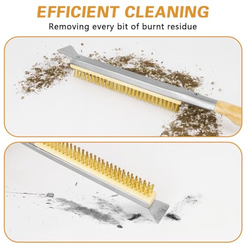 Aolso Pizza Oven Brush, 26" Brush and Stainless Steel Scraper for Pizza Stone, BBQ Grill Cleaning Brush Non Scratch Heat Proof Brass Bristles with Screwdriver, Outdoor Pizza Oven and Accessories - color: 26" Brass Bristles