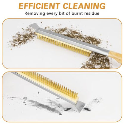 Aolso Pizza Oven Brush, 26" Brush and Stainless Steel Scraper for Pizza Stone, BBQ Grill Cleaning Brush Non Scratch Heat Proof Brass Bristles with Screwdriver, Outdoor Pizza Oven and Accessories - color: 26" Brass Bristles