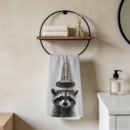 Raccoon Under Shower Bathroom Hand Towels, Reusable Microfiber Hand Towels, Funny Home Bathroom Kitchen Decor, Humorous Gift for Friend Mom Raccoon Lovers - color: Lm 2449