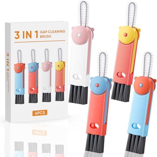 3-in-1 Cup Lid Cleaning Brush - Upgrade Cup Lid Brush, Portable Water Bottle Crevice Cleaner Brush for Tiny Cup Lid Detail, Bottle Tight Spaces Cup, Sealed Food Storage Containers with Lids(4PCS) - color: Red, Orange, Blue, White(little Bear)