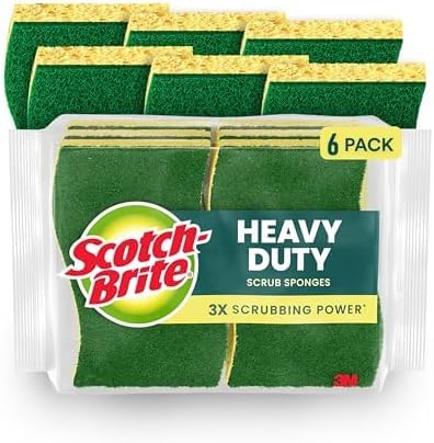 Scotch-Brite Heavy Duty Scrub Sponge, 6 Kitchen Sponges for Tough Messes - Lasts 3X Longer*, Perfect for Cast Iron Skillets & Outdoor Grills, Flexible & Durable Construction (Pack of 6) - size: 6 Scrub Sponges (Pack of 6)