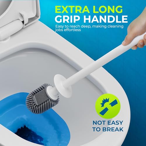 Silicone Toilet Brush, L-Shaped Toilet Brush and Holder Set, Bathroom Toilet Brush with Long Non-Slip Handle, Wall Mounted or Floor Standing Design, for Home and RV Use - size: 1 Pack | L-Shaped Brush Head, Non-Slip Handle
