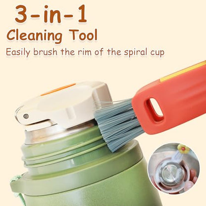 3 in 1 Multifunctional Cup Lid Gap Cleaning Brush Set, Portable Bottle Cleaning Brush, Home Kitchen Crevice Cleaning Tools for Bottles, Cups, and Tight Spaces, 2PCS (Red and Blue)