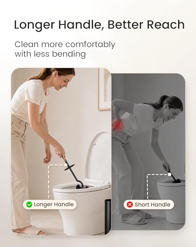 Cesun Toilet Brush and Holder Set, Curved Toilet Bowl Brush for Under Rim Cleaning, 304 Stainless Steel Holder, Weighted Base, Long Handle Toilet Scrubber, 2 Brush Heads, Black - color: Black