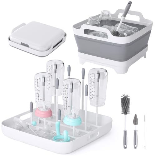 Volnamal Collapsible Wash Basin for Baby Bottles - Portable 2.4 Gallon Dish Tub with Drying Rack & Lid, Foldable Sink for Camping, Outdoor Space-Saving Tub for Kitchen, RV, Camping, Outdoor Use - color: Gray