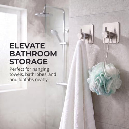 Fotosnow Adhesive Wall Hooks, 15lbs Stainless Steel Heavy Duty No Drill Towel Hooks for Bathroom Kitchen Entryway Dorm-6 Packs - color: Silver-6 Pack