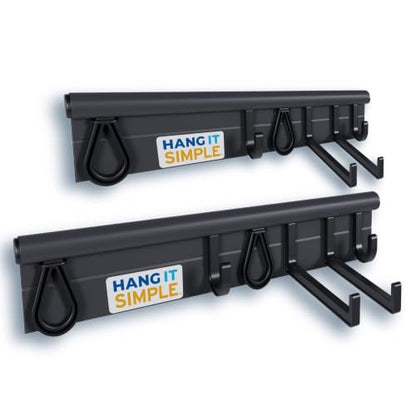 36” Garage Wall Organizer System – Modular Tool & Utility Storage Rail with Hooks & Rubber Loops – Heavy Duty Wall Mount for Garage, Garden, Laundry & Utility Rooms – Made in USA - color: Black