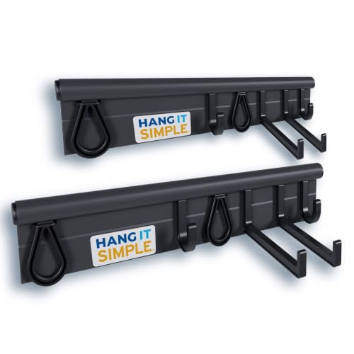 36” Garage Wall Organizer System – Modular Tool & Utility Storage Rail with Hooks & Rubber Loops – Heavy Duty Wall Mount for Garage, Garden, Laundry & Utility Rooms – Made in USA - color: Black