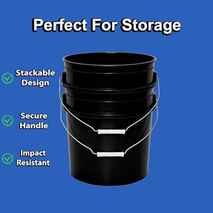 MKS Plastics 5-Gallon Bucket with Airtight Lid – Made in USA, Food Grade BPA Free Plastic, Heavy Duty Multi-Use, Metal Handle with Grip, Stackable Storage – Black, 1 Pack - color: 5 Gallon - Black, size: 1