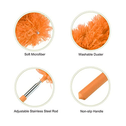 MECCANIXITY Microfiber Cleaning Duster, 12 to 31.5 Inch Washable Extendable Brush Flexible Feather Duster for Window Furniture, Orange - color: Orange