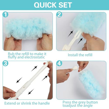 360° Duster Refills Kit for Swiffer Duster, 25 Pack & 1 Handle, Multi-Surface Dusters with 4X Cleaning Power. Efficient Duster Kit for Cleaning Pet Hair, Home, Office, Blinds, Furniture and More - color: Long Handle - 25 Pack