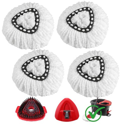 Mop Heads Replacement for Ocedar, Spin Mop Replace Head Scrubber for Ocedar EasyWring 1 Tank, Include 4 Pack Microfiber Spin Mop Refills & 1 Pack Scrub Brush 1 Pack Base for O Cedar | Deep Cleaning Machine Washable, Durable, Reusable, Easy Installation