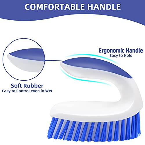 BITOPE 2 Pack Deep Cleaning Brush Set, Scrub Brush with Comfort Grip, Stiff Bristles Cleaner Scrubber for Kitchen, Sink, Bathroom, Shower Floor-Blue&White