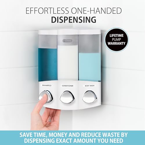 Better Living Products, White 76354 Euro Series TRIO 3-Chamber Soap and Shower Dispenser - size: 3-Chamber